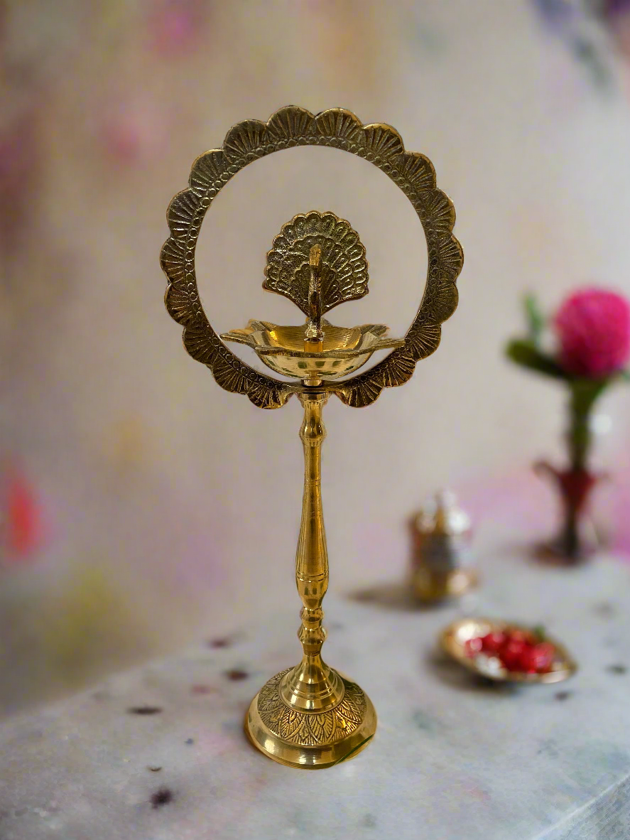 Brass Peacock Diya | Traditional Indian Oil Lamp for Home Decor & Puja