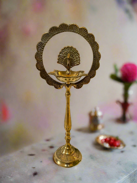 Brass Peacock Diya | Traditional Indian Oil Lamp for Home Decor & Puja