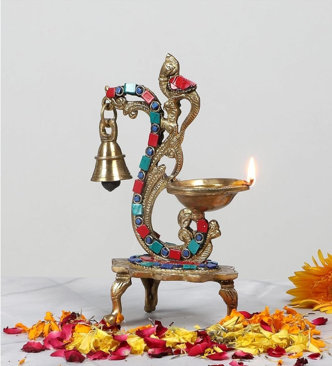 Brass Diya with Ghanti