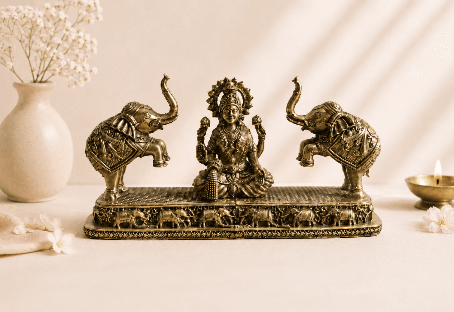 Brass Gaja Lakshmi Idol with Elephants