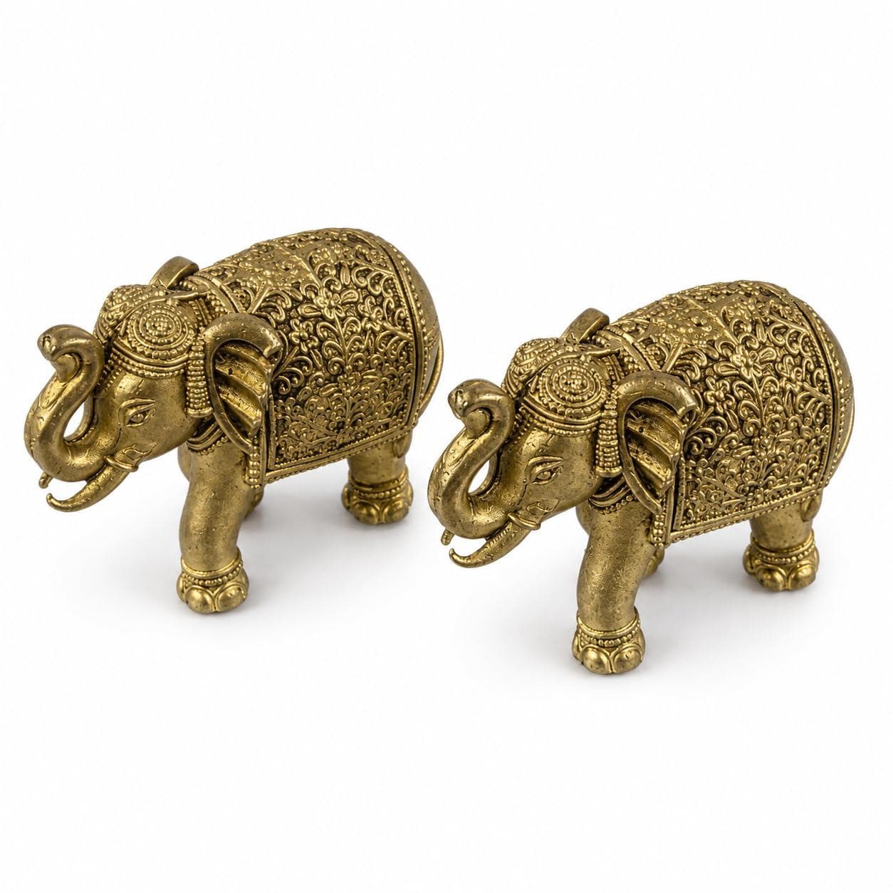 Mini Brass Elephant Idol Pair for Home Décor, Pooja Room & Mandir | Small Decorative Elephant Figurines Set of 2 | Brass Showpiece for Desk, Shelf, Gifting & Spiritual Décor