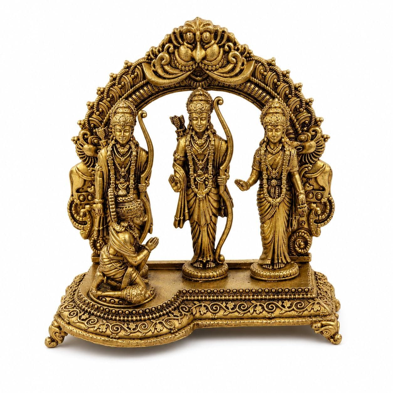 Brass Ram Darbar Idol Set with Hanuman Ji | Traditional Ram Sita Lakshman Idol for Home Mandir, Pooja Room, Temple Décor & Gifting | Antique Gold Finish (Small)