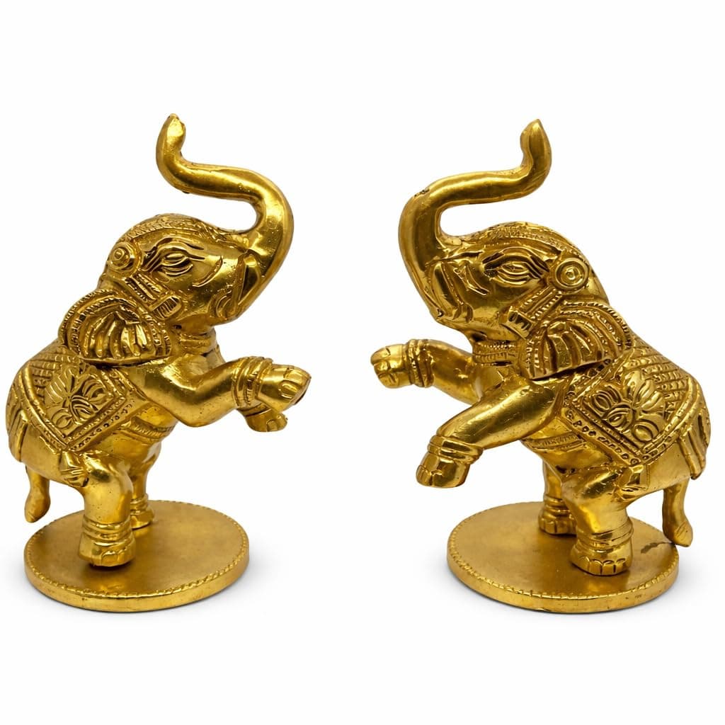 Little Divinity Designed Brass Elephant Figurines Fang Shui – Set of 2, Handcrafted Decorative Elephants for Home & Office, Symbol of Strength, Wisdom & Prosperity, for Good Luck & Decor