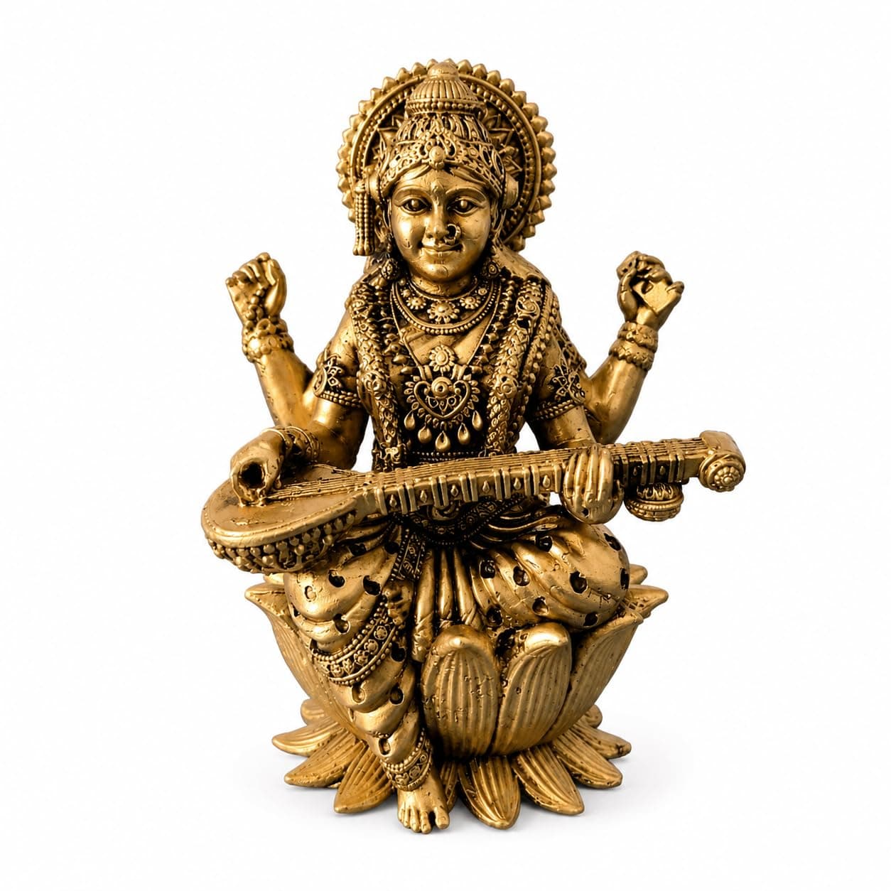 Little Divinity Brass Lakshmi Idol,Maa Lakshmi Sitting on Lotus Murti 4 Inch,Goddess Laxmi Ji Blessing Statue Feng Shui & Vastu,Padma Vaishnavi Devi Narayani Figurine for Home Temple, Office & Decor