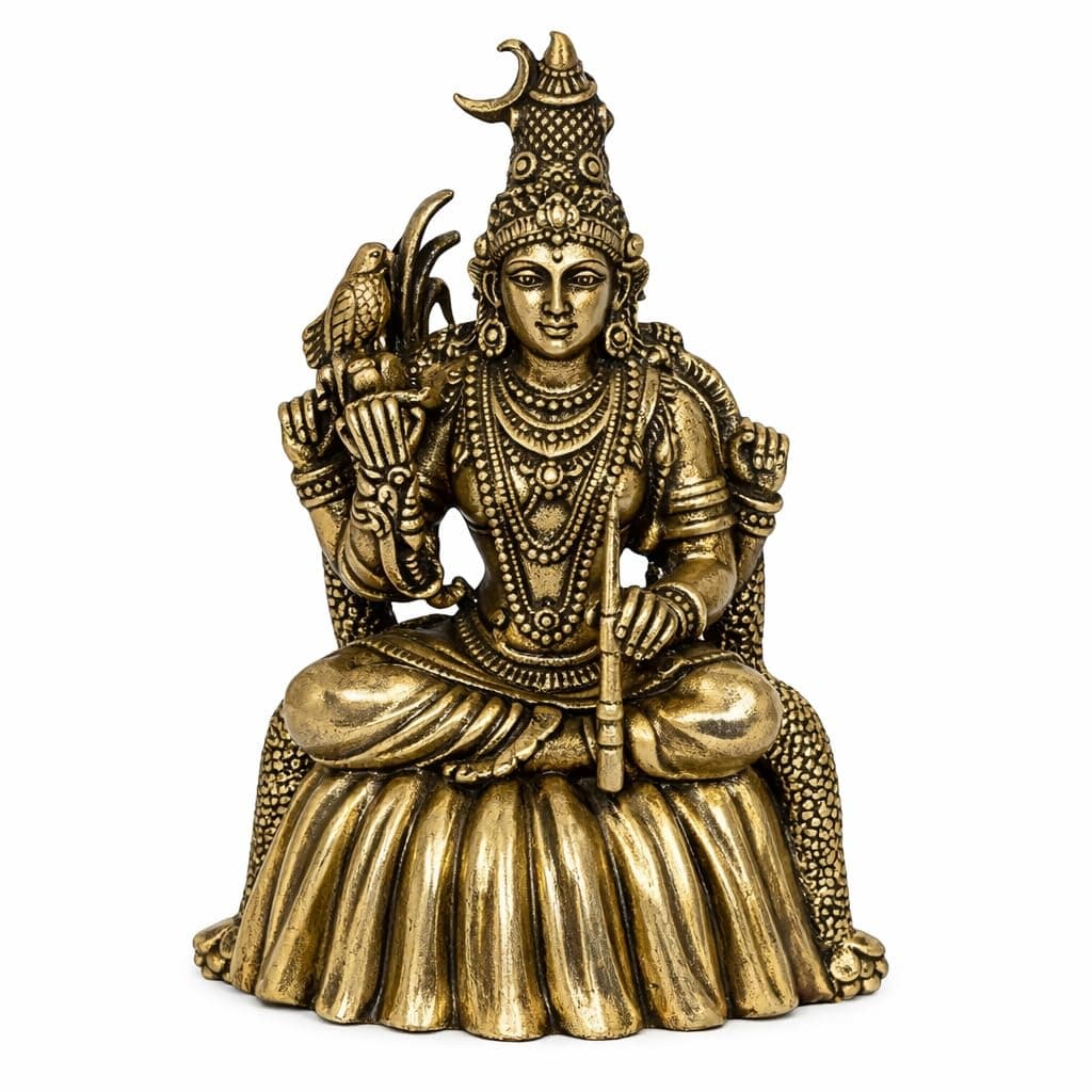 Little Divinity Brass Goddess Kamakshi Devi Idol Tripura Sundari Lalitha Statue 3.8 Inch | Hindu Puja Murti for Home Mandir Decor | Traditional Brass Devi Idol for Diwali Gift Temple Collectible Art