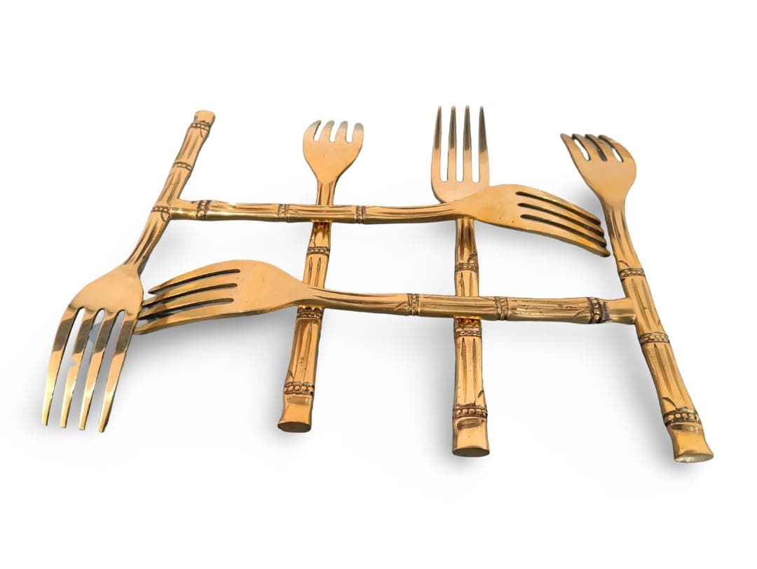 Little Divinity Solid Brass Dining Fork Set of 2 6.5 Inch | Premium Traditional Tableware for Home & Hotel | Luxury Indian Serving Forks for Pooja & Meals | Handcrafted Antique Finish Brass Fork