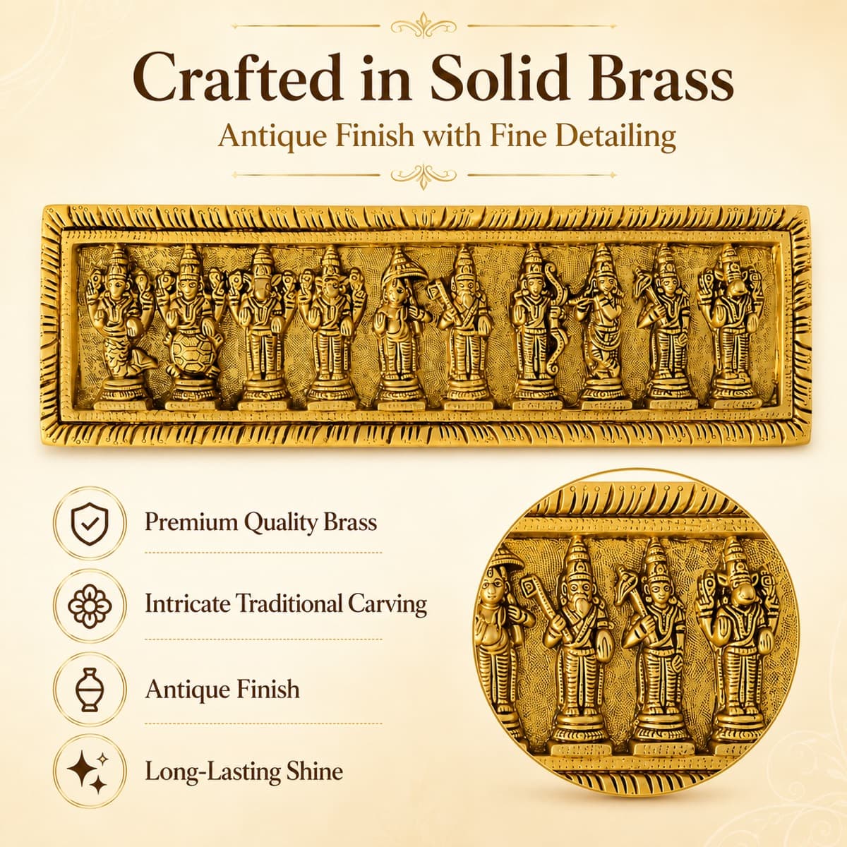 Brass Dashavatar Wall Hanging — Detail view