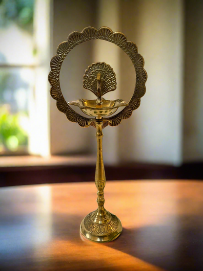 Brass Peacock Diya | Traditional Indian Oil Lamp for Home Decor & Puja