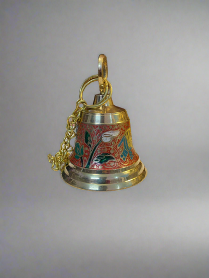 Brass Temple Bell with Enamel Elephant Design | Sacred Puja Bell for Home Temple