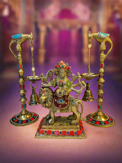 Brass Parrot Diya Stands with Stone Inlay | Traditional Indian Oil Lamps