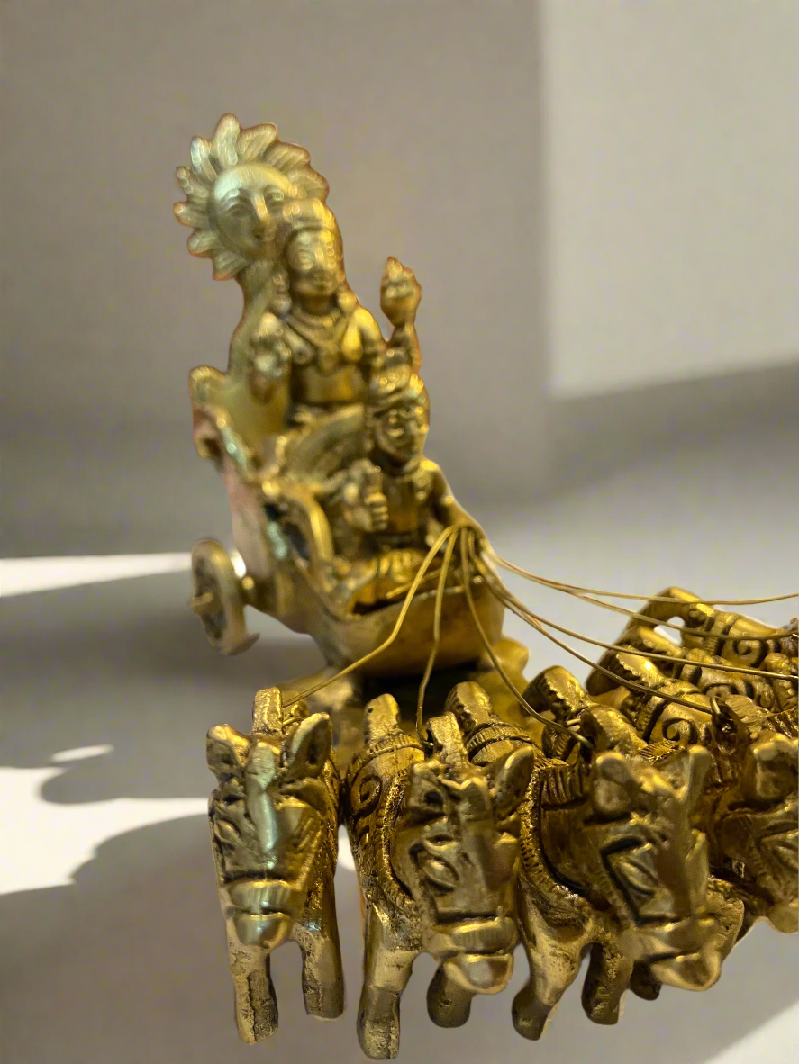 Brass Surya Dev Chariot Sculpture | Sun God on His Divine Chariot