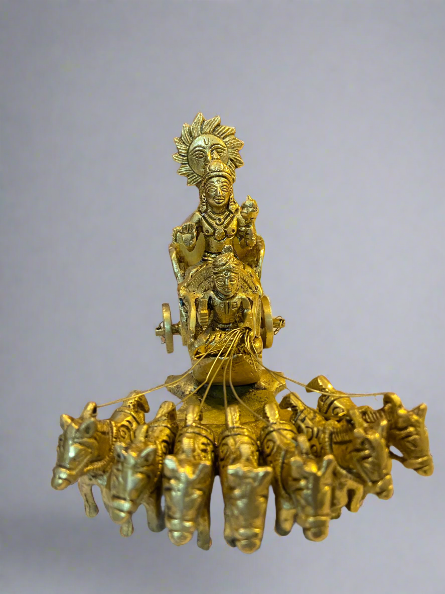 Brass Surya Dev Chariot Sculpture | Sun God on His Divine Chariot