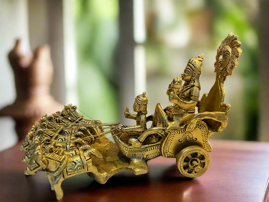 Brass Surya Dev Chariot Sculpture | Sun God on His Divine Chariot