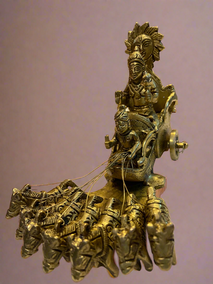 Brass Surya Dev Chariot Sculpture | Sun God on His Divine Chariot