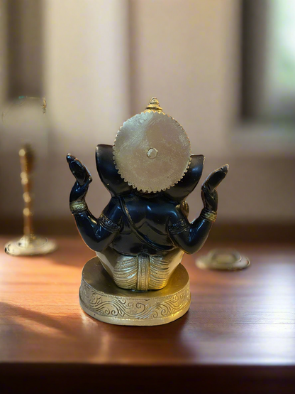 Black and Gold Brass Ganesha Statue | Handcrafted Indian Decor for Home and Temple