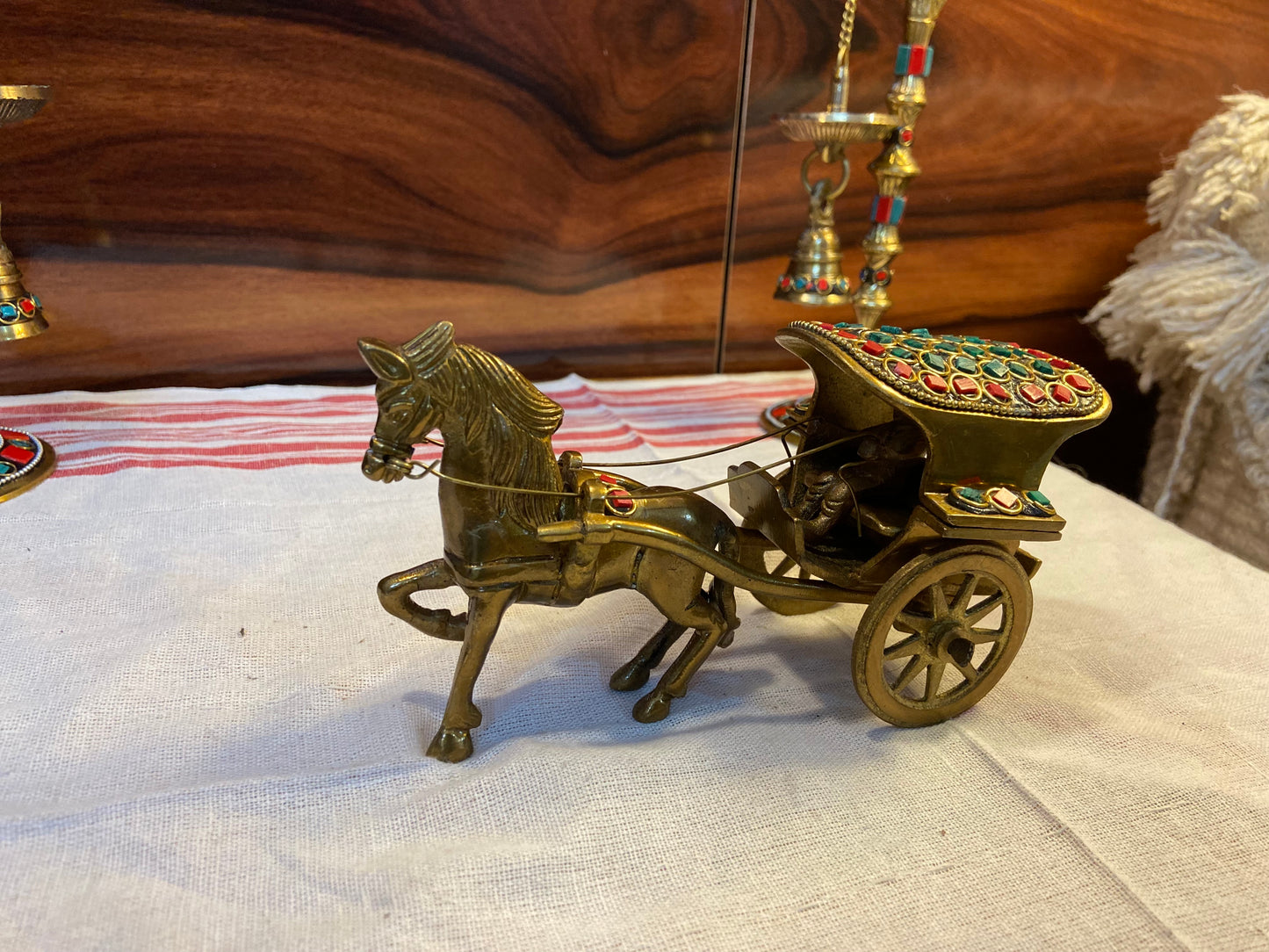 Horse-Drawn Chariot with Stone Work | Handcrafted Indian Decor