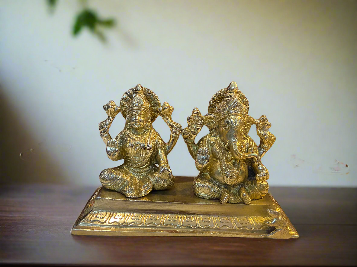 Brass Lakshmi Ganesha Statue | Spiritual Home and Temple Decor