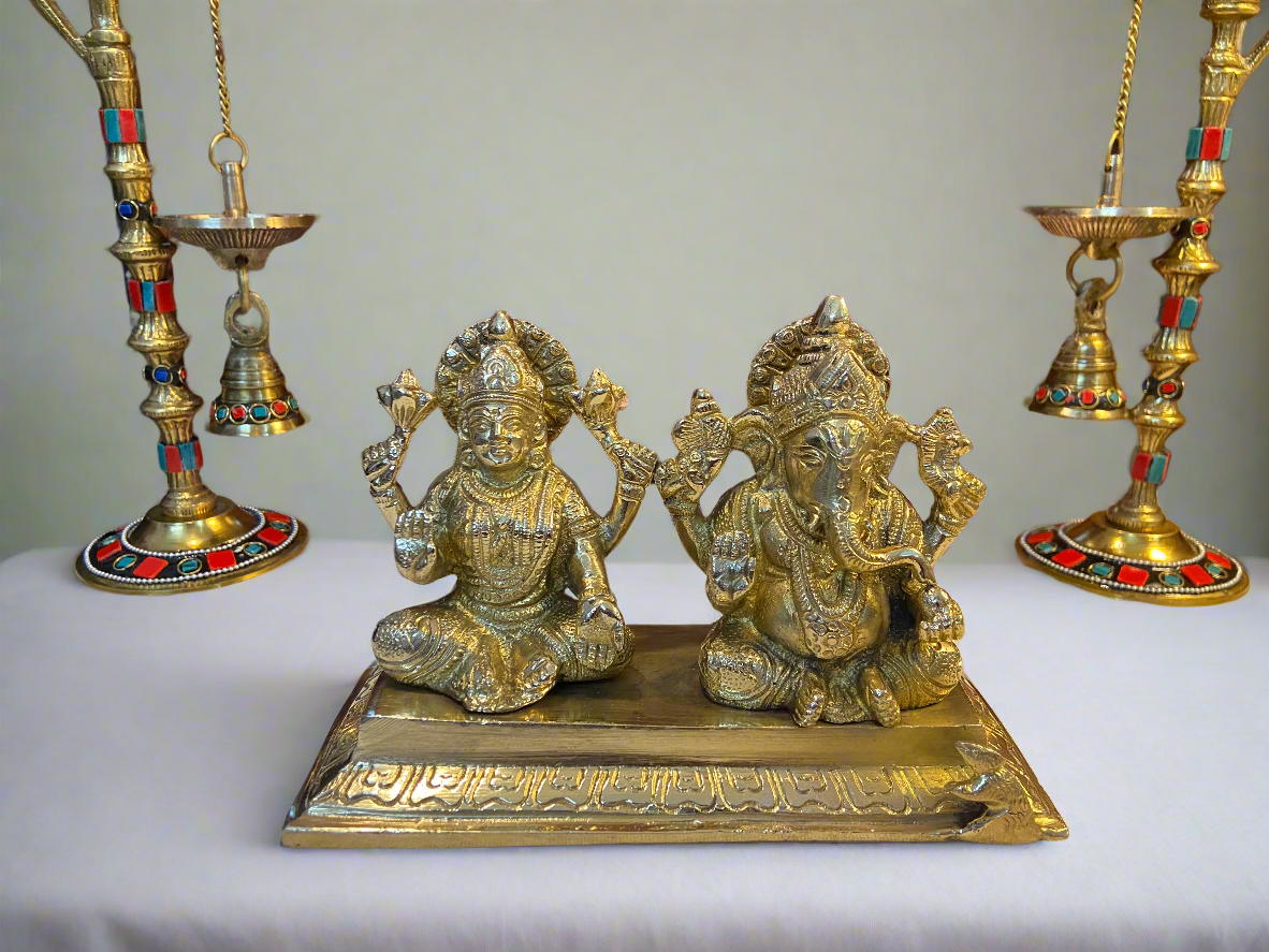 Brass Lakshmi Ganesha Statue | Spiritual Home and Temple Decor