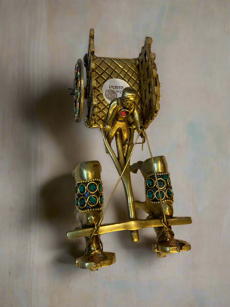 Decorative Brass Bullock Cart with Stone Detailing | Ideal for Gifting and Collecting