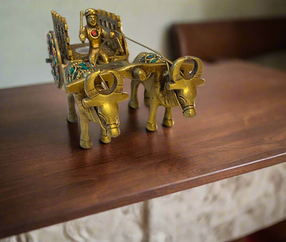 Decorative Brass Bullock Cart with Stone Detailing | Ideal for Gifting and Collecting