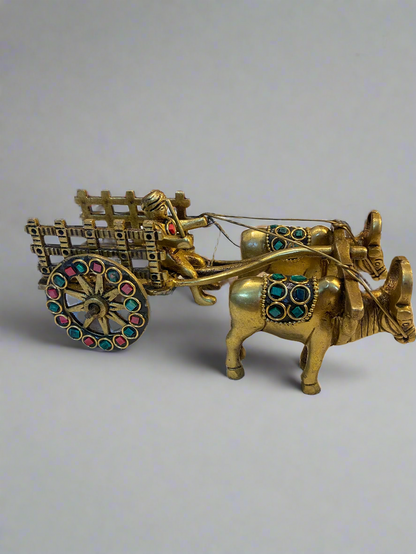 Decorative Brass Bullock Cart with Stone Detailing | Ideal for Gifting and Collecting