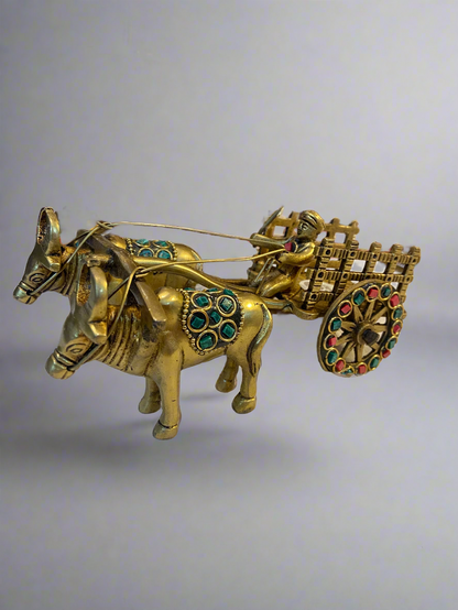 Decorative Brass Bullock Cart with Stone Detailing | Ideal for Gifting and Collecting