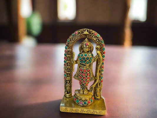 Stone-Studded Brass Shri Ram Statue | Handcrafted Hindu Decor