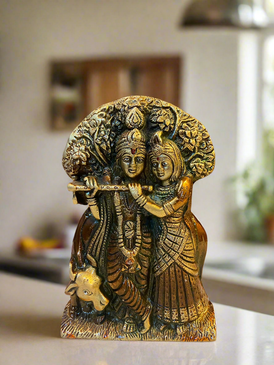 Handcrafted Brass Radha Krishna Statue | Divine Love and Harmony Decor