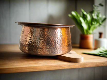 Handcrafted Hammered Copper Cooking Pot with Tin Coating