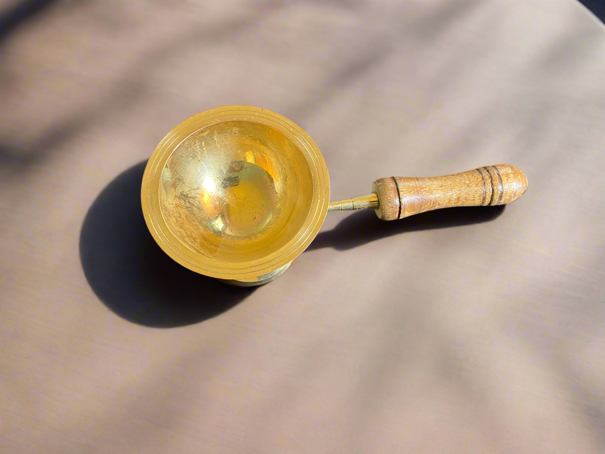 Handcrafted Brass Diya with Wooden Handle