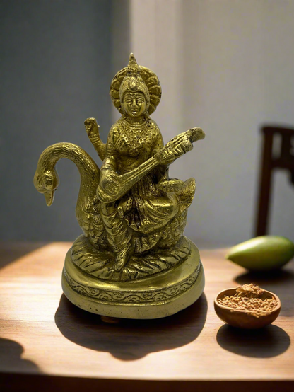 Saraswati Brass Idol on Swan