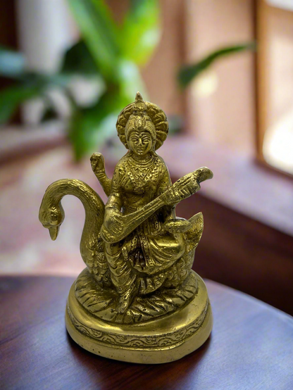 Saraswati Brass Idol on Swan