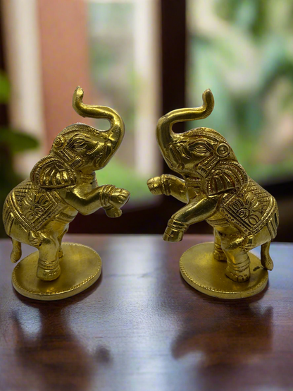 Intricately Designed Brass Elephant Figurines